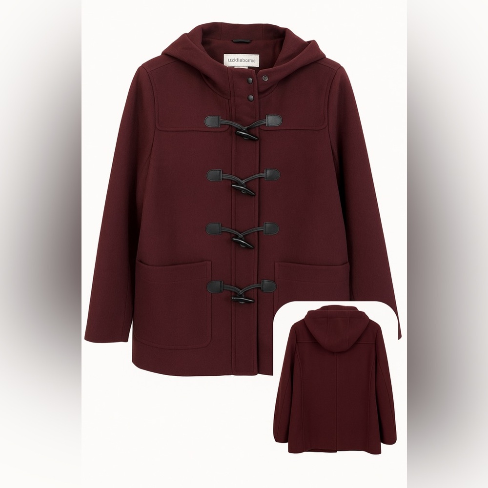 Liz Claiborne Wool Blend Coat Women’s XL Burgundy Hooded Toggle Duffle Style - Picture 4 of 6